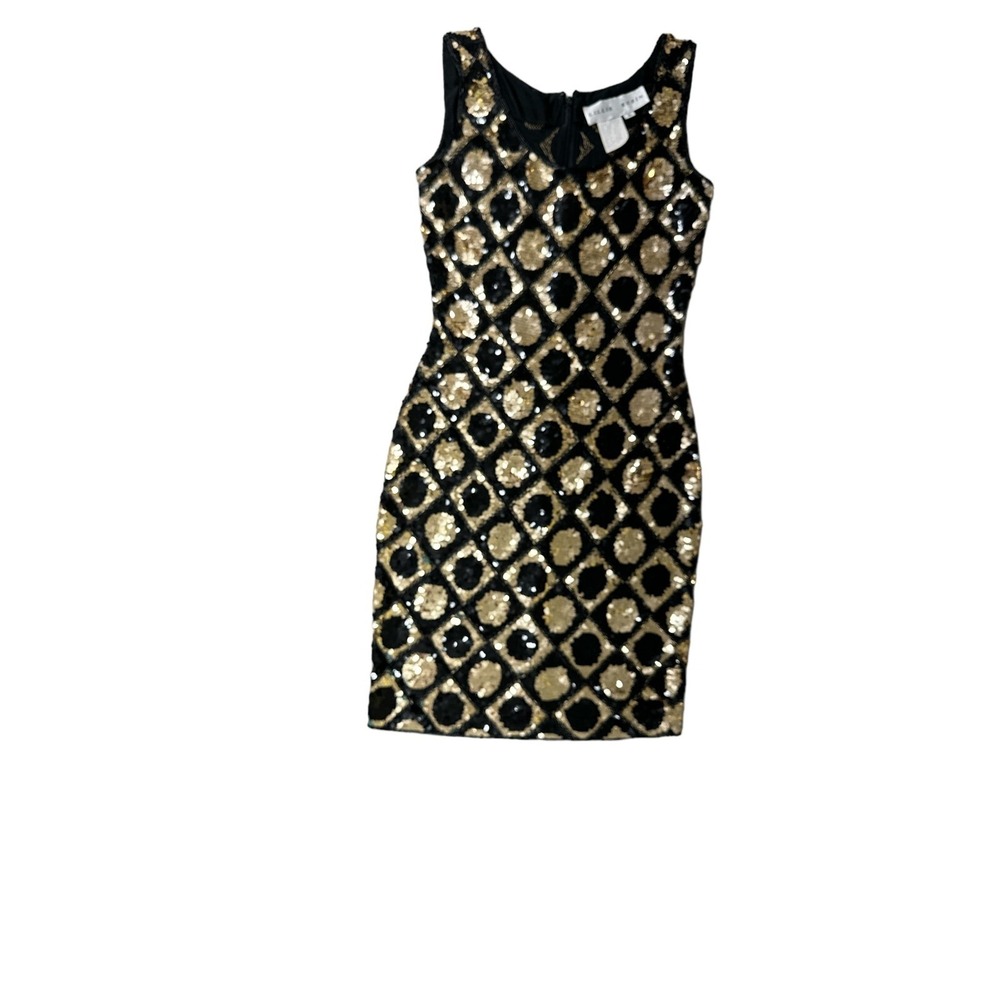 Vintage Lillie Rubin Black & Gold Sequin Dress Size 6 Diamond